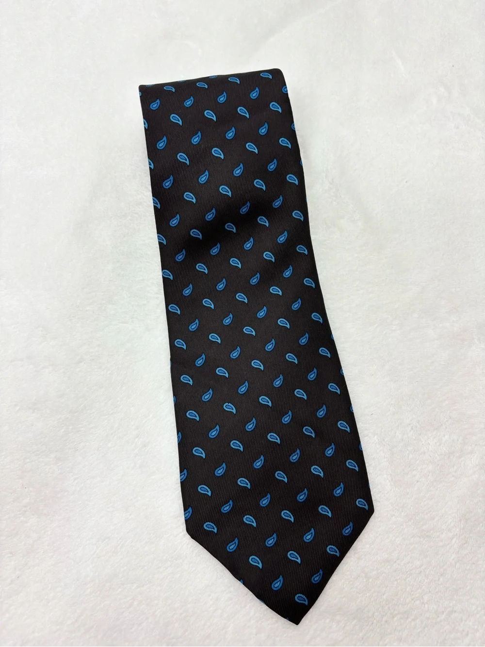 J. Crew Silk Brown Tie with Blue Paisley Accents
